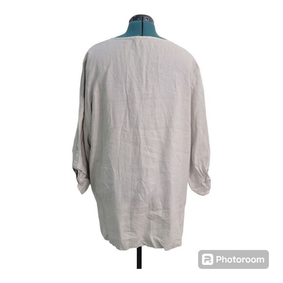 Ellen Tracy Linen Top High-lo V Neck Solid Cream W Front Pockets Lagenlook XXL - Picture 3 of 9